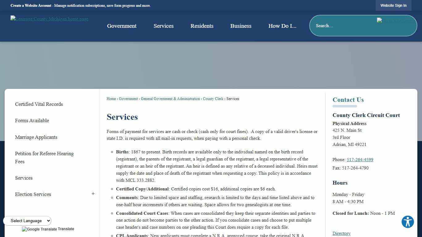 Services | Lenawee County, MI