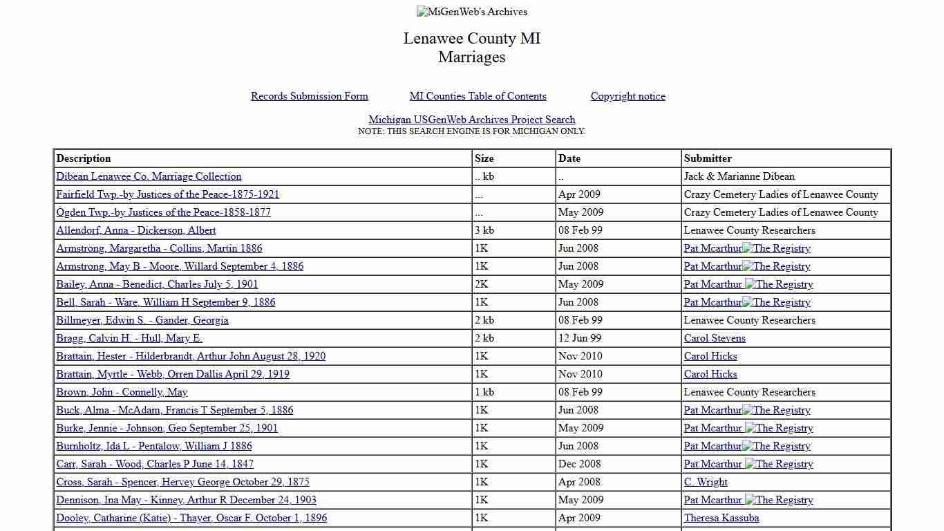 USGenWeb Archives: Lenawee County, Michigan Marriages
