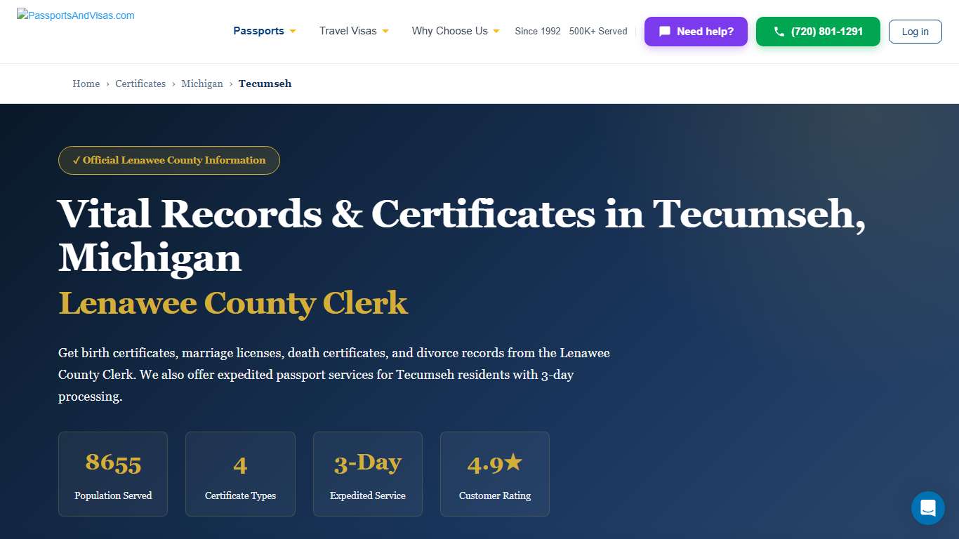Birth, Marriage & Death Certificates in Tecumseh, MI | Lenawee County Vital Records