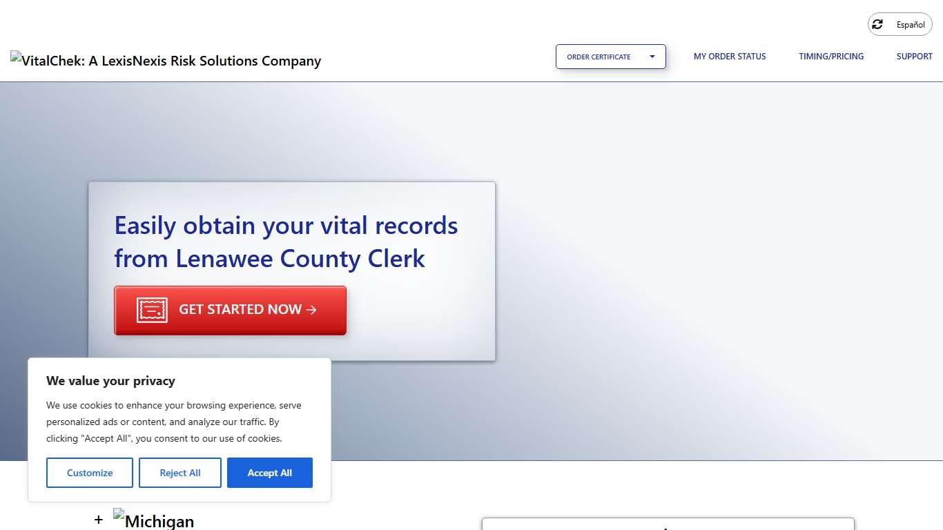 Lenawee County Clerk (MI) | Order Certificates - VitalChek